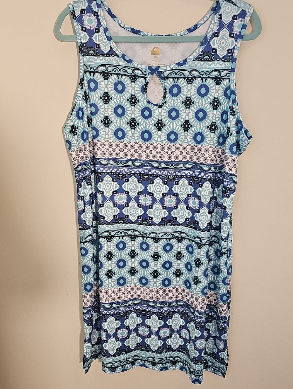 Sleeveless Blue & Aqua Geometric Print Dress By PARADISE BAY.Size XL